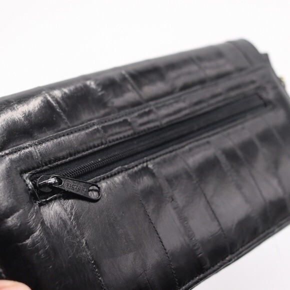 Vintage Eel Skin Black Leather Clutch Purse Handbag Beautiful Retro 1950s Bag - Picture 10 of 16
